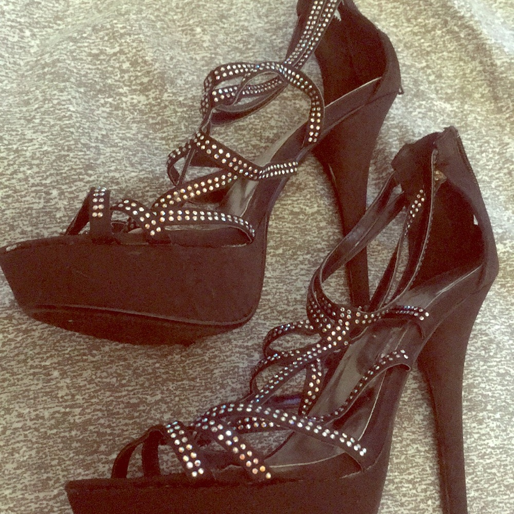 Open toe glittery heels